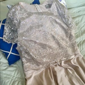 Cream ASOS tea dress with metallic overlay